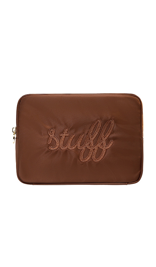 "stuff" Embroidered Large Pouch in Espresso